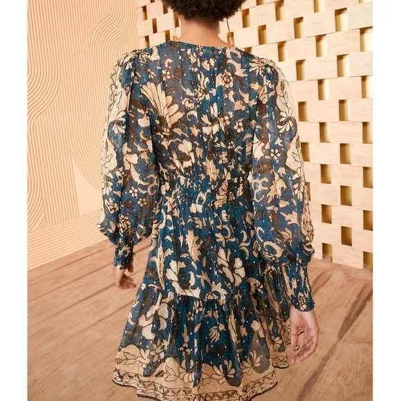 NWT Ulla Johnson Mini Silk Long-Sleeve Floral Rosetta Dress - Picture 6 of 8